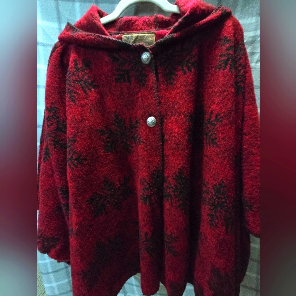 EUC BEAR RIDGE OUTFITTERS, WOOL BLEND PONCHO W/HOOD SIZE XL/1X, MADE IN USA!
